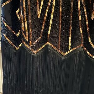 Elegant Black and Gold Sequin Midi Dress